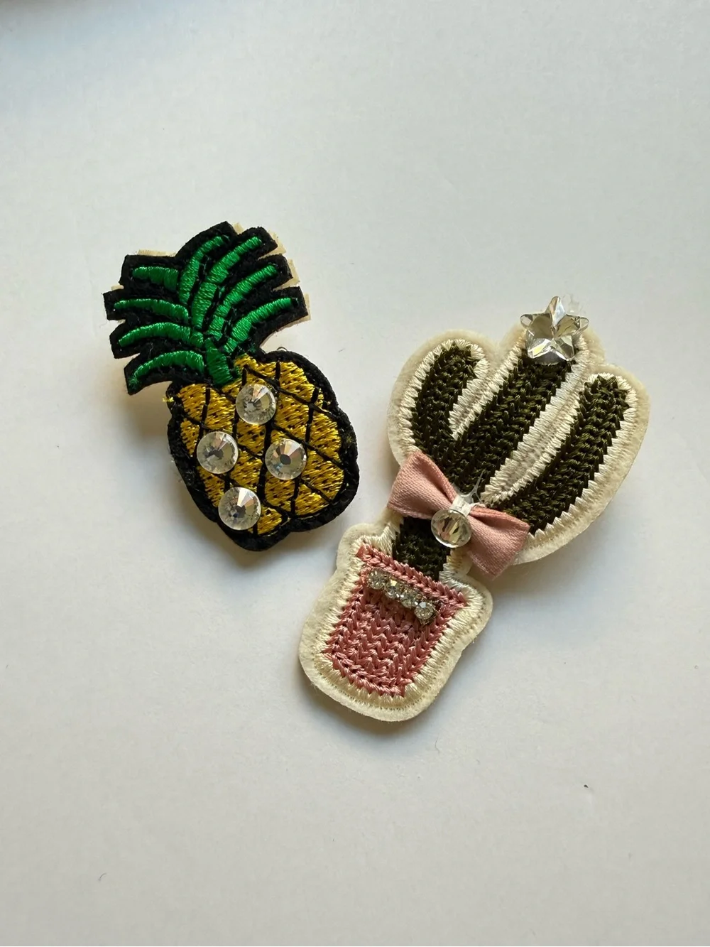 Kids Pineapple and Cactus Embroidered Brooch - Pink, Green, Yellow